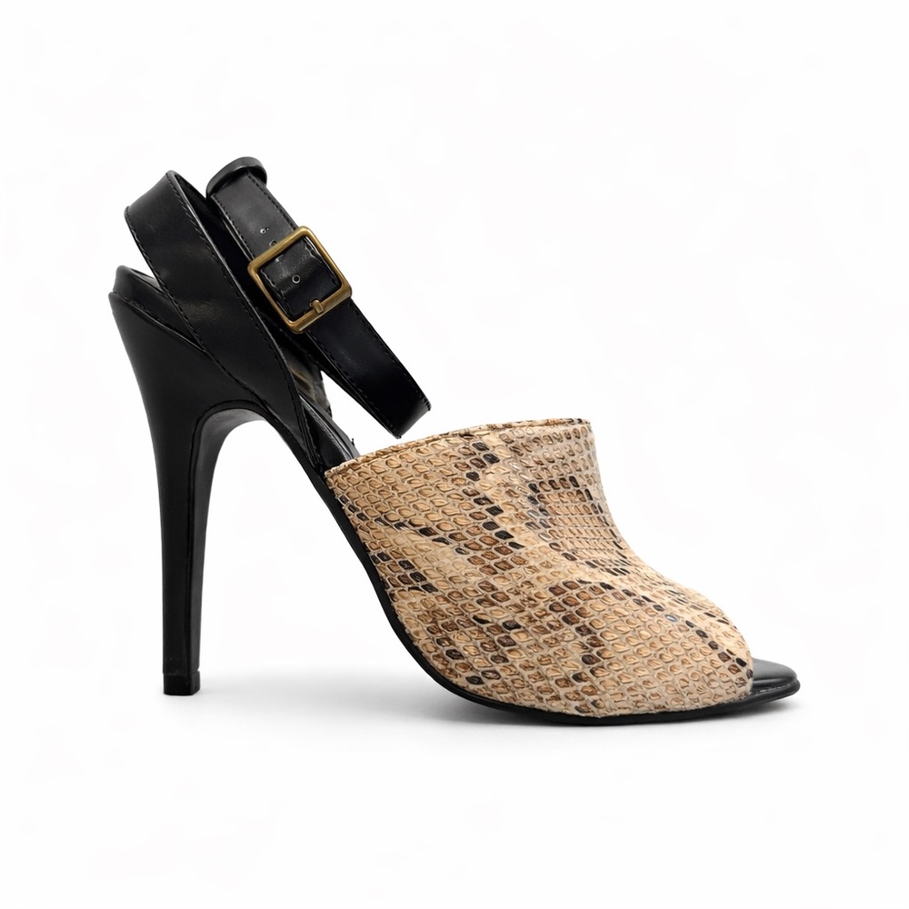 Beau + Ashe Snakeskin Heels Open Toe Ankle Strap 6 1/2
